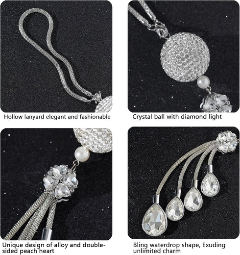 Bling Car Accessories for Women and Man,Cute Decor Women,Lucky Crystal Sun Catcher Ornament,Rear View Mirror Ball Charm (30 mm Clear) (White)...