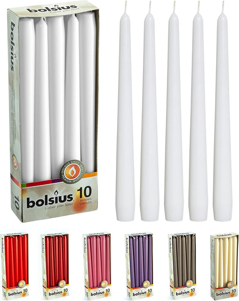 BOLSIUS Unscented 10 Inch Dinner Candles, 10 Pack - 8 Hour European Quality Smokeless Dripless Taper Candles for Home Décor...