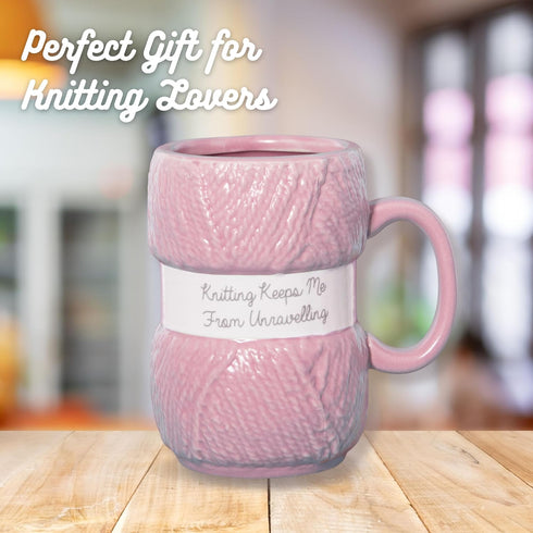 Boxer Gifts 'Knitting Keeps Me From Unraveling' Novelty Knitting Gift Mug | Light Pink Colour With Realistic Yarn Detailing | Amazing Christmas, B...
