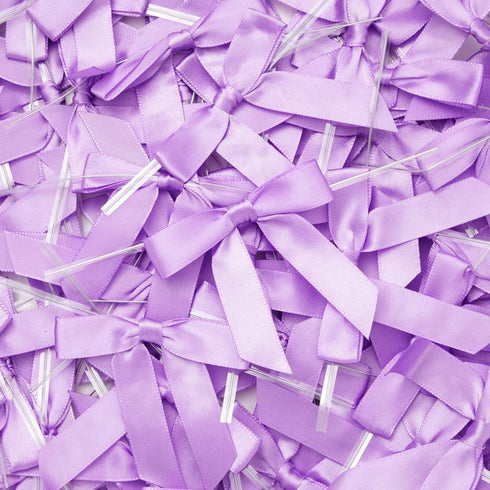 Bright Creations 100 Pack Purple Twist Tie Bows for Treat Bags, 3" Small Satin Ribbons for Craft Decoration, Gift Wrap, Themed Party Favors, Baked...