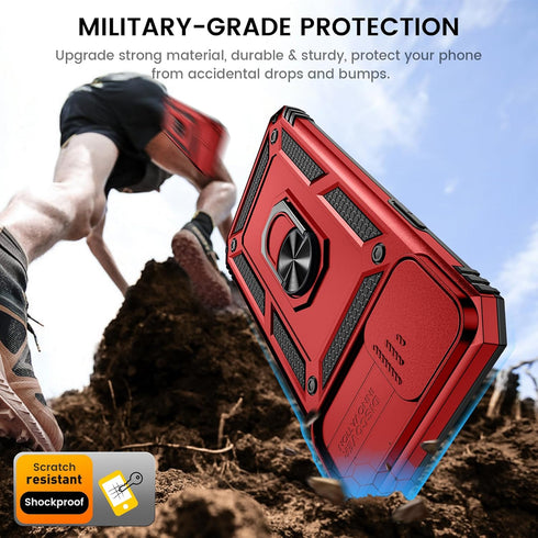 Goton for iPhone 15 Plus Case with Screen Protector - Slide Camera Cover Protective Phone Case with Ring Stand, Heavy Duty Shockproof Rugged Bumpe...