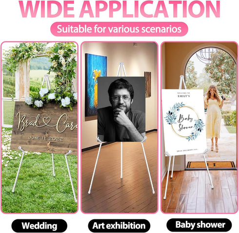 63" White Easel Stand for Wedding Sign Poster Display Easel Folding Art Easel for Floor Adjustable Metal Easel Instant Tripod Easel for Display Pa...