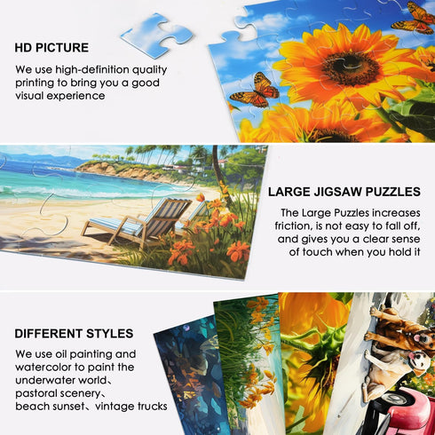 4 Pack (2 x 16 & 2 x 35)Large Piece Puzzles for Seniors, 4 Style Dementia Puzzles for Elderly, Jigsaw Puzzles Gift for Dementia Alzheimer's Produc...