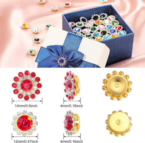 200 Pieces Flatback Rhinestones 12 mm 14 mm Flower Shape Claw Cup Sew on Rhinestone Buttons Crystal Glass Flower Multicolor Jeweled Buttons for Cr...