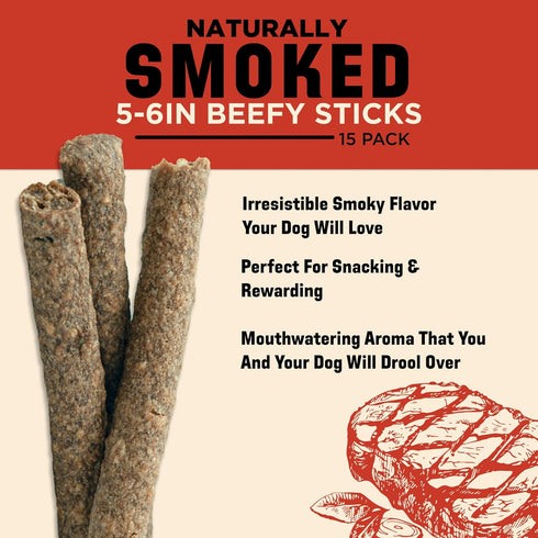 Barkworthies USA Hickory Smoked Beef Stick Dog Treats 15-Pack - Amazing Aroma, Great Taste - All Natural Smoked Crunchy Dog Treats - Puppy & Dog T...