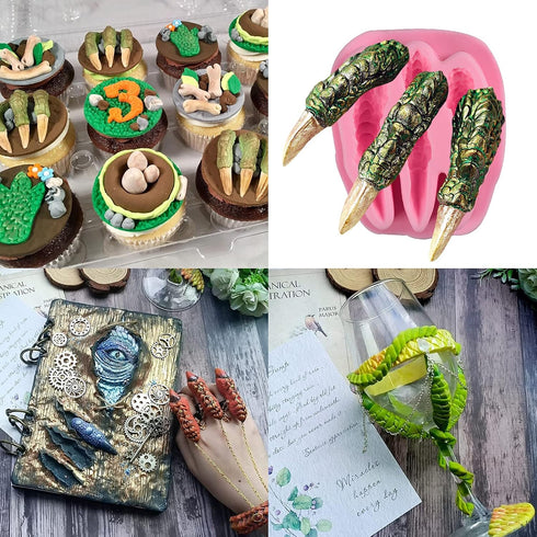 Dinosaur Fondant Silicone Chocolate Molds (7Pcs), Kid's Cartoon Dino Claws Clay Mold for cake decorating, sugar crafts. Dinosaur Theme Party Chris...