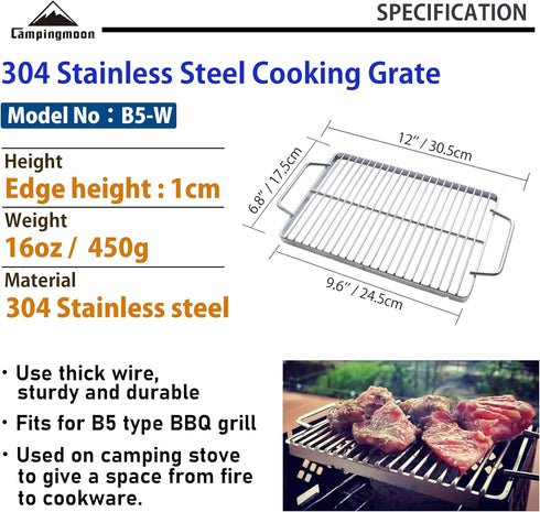 camping moon 304 Stainless Steel 9.6'' x 6.8'' Cooking Grill Grate Cooking Grid Cooking Grate B5-W...