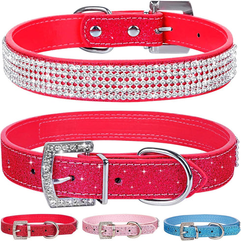 Apasiri Rhinestone Dog Collar for Small Dogs, Red Leather Dog Collar, Cute Dog Collar, Bling Dog Collars for Medium Dogs, Diamond Dog Collar Cat C...