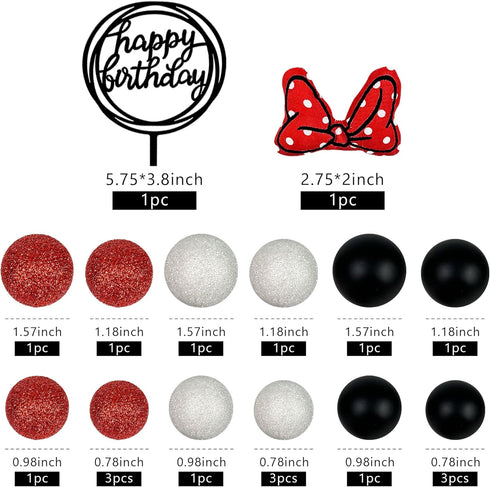 Black Red White Ball Cake Toppers Boho Cake Decorations Polka Dot Bow Cake Topper for Baby Shower Girl Happy Birthday Party Mouse Cake Decoration ...