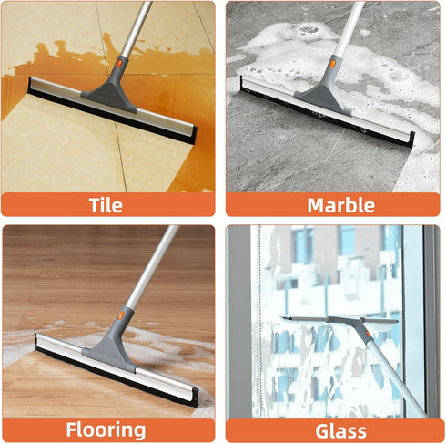 eazer Floor Squeegee Broom: Heavy Duty Scrubber with Extendable 50.3'' Aluminum Pole and Rubber Blade for Kitchen, Swimming Pool, Concrete Floors,...