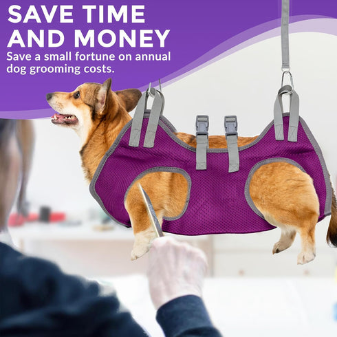 Dog Grooming Hammock - Pet Grooming Hammock with Nail Clippers for Dogs, Nail File, and Dog Bath Brush - Dog Hammock for Grooming with Strong Cent...