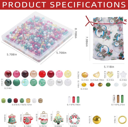 1305pcs Mixed Christmas Beads for Bracelets, Include Christmas Charms, Glass Beads, Spacer Beads, Christmas Ornaments Crafts Supplies Kit for Jewe...