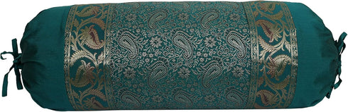 Ethnic Jacquard Brocade Silk Bolster Cushion Covers Paisley Emerald Green Yoga Massand Living Room Decorative Cylindrical Hotdog Traditional Throw...