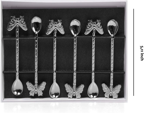 Alisveristime Traditional Ottoman Motif Tea Spoons - Decorative Stirring, Sugar, Tea Spoons (Set of 6) (Butterfly) (Silver)...