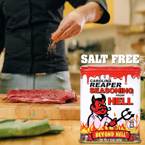 Carolina Reaper Seasoning From Hell - 5.25 oz. - SALT FREE Premium Gourmet Spicy Hot Carolina Reaper Seasoning for Buffalo Wings, Steaks, Chicken ...