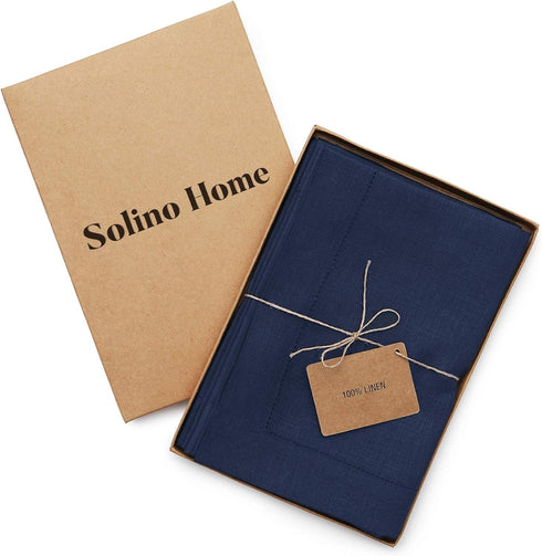 Solino Home Navy Linen Napkins Set of 4-100% Pure Linen Hemstitch Dinner Napkins 20 x 20 Inch for Summer, Fall - Classic Hemstitch...
