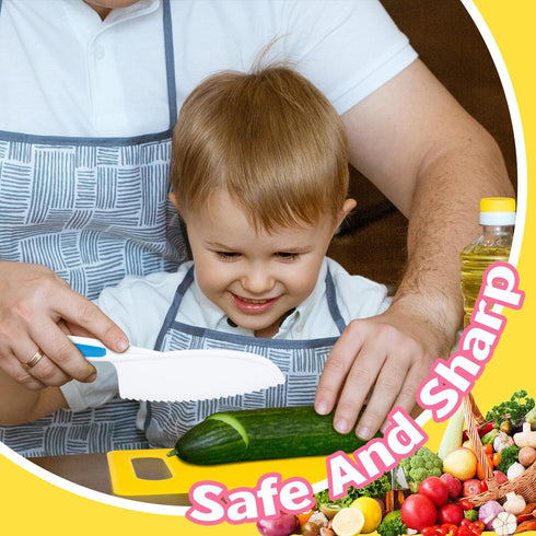 5 Pcs Kids Cooking Sets Real, Montessori Kitchen Tools, Kids Knife Set for Real Cooking, 4 Pcs Children's Safety Cooking Knives, 1 Pc Cutting Boar...