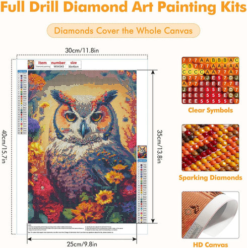 MOGTAA Owl Diamond Art Painting Kits for Adults, Full Drill Flowers Diamond Painting Kits for Beginners, DIY 5D Diamond Dots Kits Animal Gem Craft...