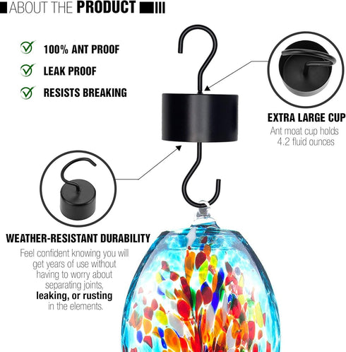 Hummingbird Feeder Insect Ant Moat, Extra Large, 2 x 2 Pack, Black, includes 2 Cleaning Brushes...