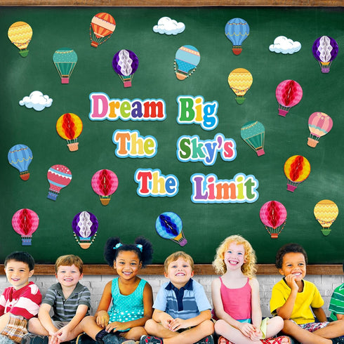 TaoBary 84 Pcs 3D Hot Air Balloon Honeycomb Bulletin Board Set Caterpillars Balloon Bulletin Board Cutouts Honeycomb Apple Popcorn Classroom Bulle...