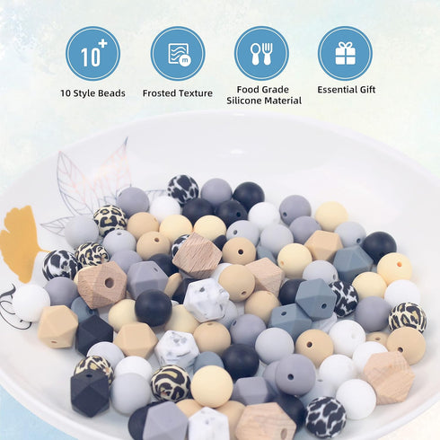 102 Pcs Silicone Beads for Keychain Making, DIY Silicone Beaded for Pacifier Clips kit and Teacher lanyard, Rubber Beads for Making DIY Crafts, Du...