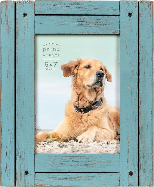 Prinz Homestead 5 x 7 Blue Distressed Wood Frame, Coastal Decor Hand-Distressed Wood Rustic Picture Frame, Two-Way Easel, Can Be Wall-Mounted, 8.2...