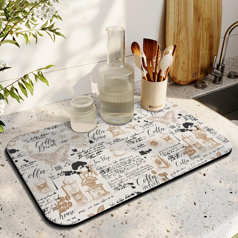 Coffee Mat 19inx12in,Coffee Bar Mat for Countertops,Absorbent Hide Stain Anti-Slip Coffee Bar Accessories Fit Under Coffee Machine Mat,dish drying...