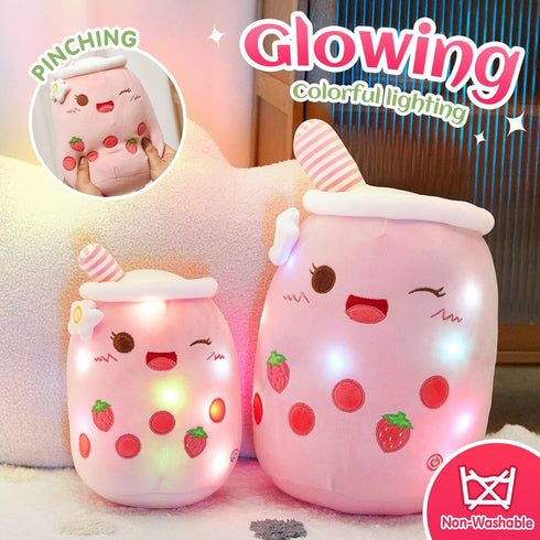 Athoinsu Light Up Strawberry Tea Soft Plush Pillow 10'' Kawaii Milky Tea Stuffed Bubble Animal Toy with LED Lights Birthday Christmas Holiday Vale...