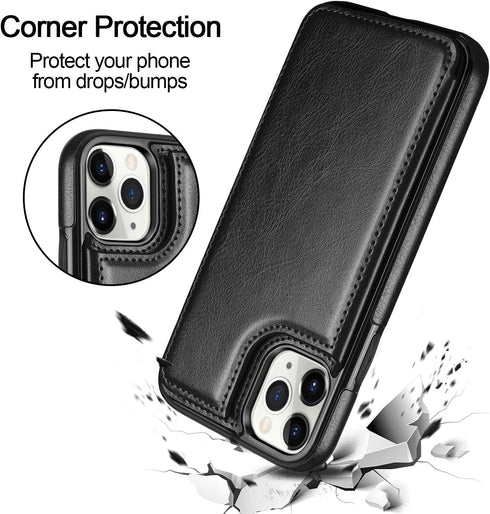 HianDier for iPhone 11 Pro Case with Card Holder Wallet Case for Women Men with Magnetic Closure Shockproof Cover for iPhone 11 Pro Phone Case-Bla...