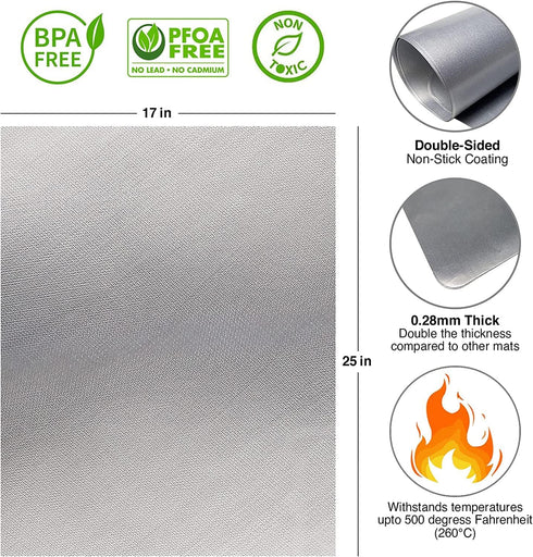 Oven Liners for Bottom of Oven Silver (2-Pack) Bundled with Oven Rack Shields (2-Pack) - Large Oven Mat for Bottom of Oven (17"x 25") and 14" Sili...