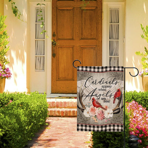Cardinal Appear When Angels are Near Spring Peony Flower Home Decorative Garden Flag, Plaid House Yard Red Bird Double Sided, Memorial Outside Dec...