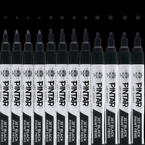 PINTAR Black Acrylic Paint Markers | 12 PACK | Artist Brush Pens, Paint Pens, Calligraphy Markers, Black Paint Pens for Rock Painting, Wood, Glass...