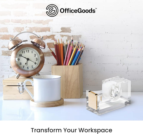 OfficeGoods Modern Acrylic Tape Dispenser - Non-Slip Rubber Holder Bottom- Appealing Design, Perfect for Home, School or Office Desk - Holds Small...