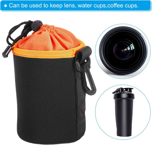 PATIKIL Camera Lens Bag, 2 Pcs 3.5" IDx5.5 H Drawstring Lens Pouch with Thick Protective Neoprene, Lens Case for DSLR Camera Lens, Water Coffee Cu...
