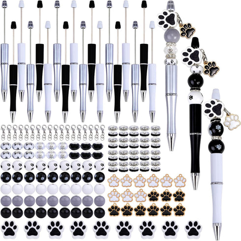 18 Set Bead Pen Bulk DIY Beaded Pens,54 Wooden Beads,36 Crystal Spacer Beads And 30 Glass Beads, 18pcs Lobster Clasp And Dog Paw Pendant For Diy G...