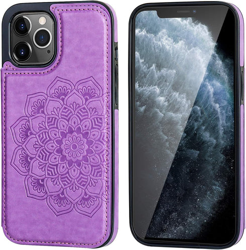 Vaburs Compatible with iPhone 12 Pro Max Case Wallet with Card Holder,Embossed Mandala Pattern Flower PU Leather Double Magnetic Buttons Flip Shoc...