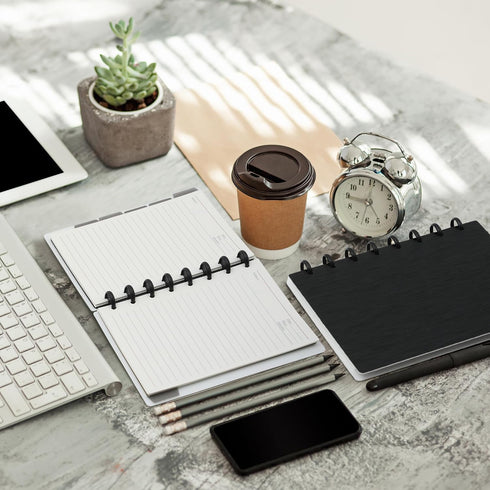 Yoment Discbound Notebook Customizable Spiral Journal Refillable 5 Subject Notebook with Removable Pages 120 Wide Ruled Disc Planner with 6 Binder...
