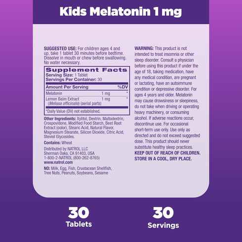 Natrol Kids Fast Dissolve Melatonin 1 mg, Dietary Supplement for Restful Sleep, Sleep Tablets for Kids, 30 Strawberry-Flavored Melatonin Tablets, ...