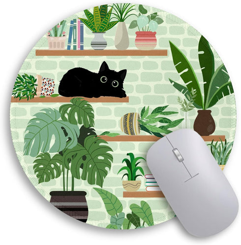 Cat Mouse Pad, Cute Small Mouse Pads for Desk, Round Travel Mousepad for Wireless Mouse Gaming Work Laptop, Plant Leave Mini Computer Mouse Mat, H...