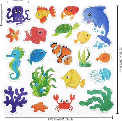 20 Pieces Sea Animals Thick Gel Clings Ocean Window Gel Clings Decals Stickers for Toddlers Kids Adults Home Airplane Classroom Nursery Sea Animal...