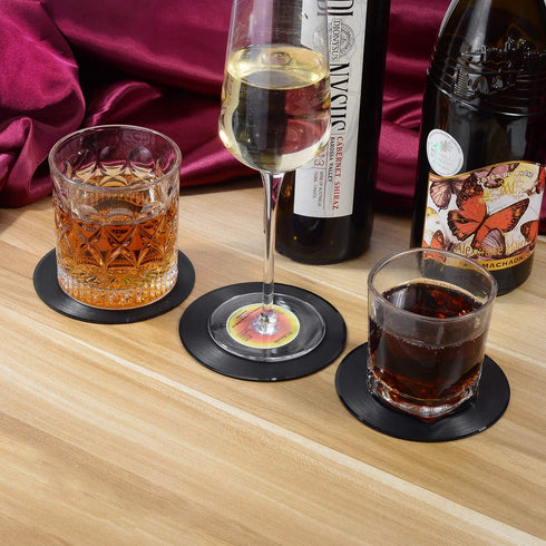 MECOWON Music Coasters with Vinyl Record Player Holder, Set of 6 Drink Coasters for Music Lovers...
