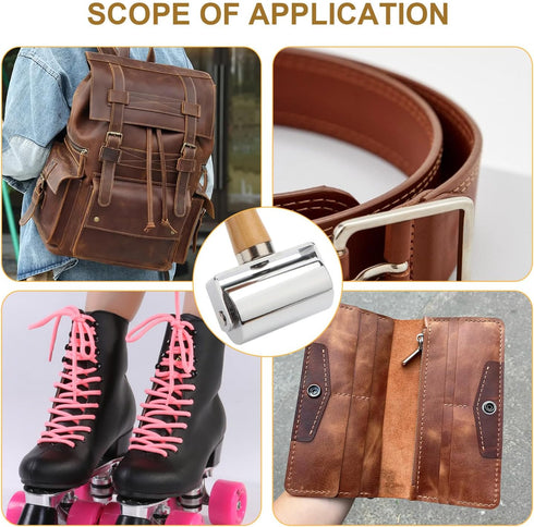 Leather Roller Tool Leather Press Edge Creaser and Smoother Leather Stamping Tools Glue Laminating Roller with Wooden Handle Platen Tool for Handm...