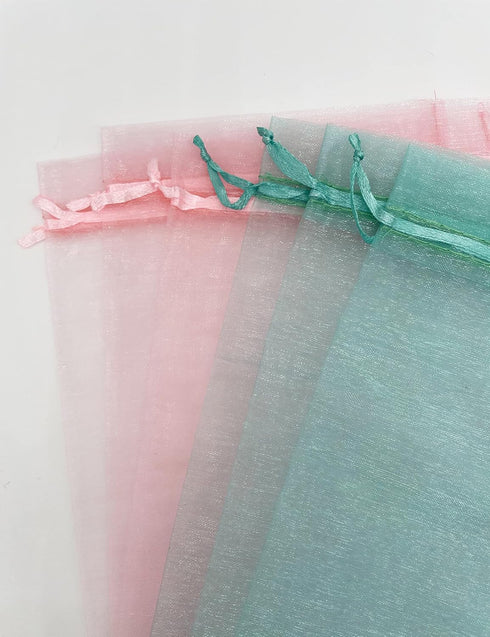 100PCS Sheer Organza Bag 5''X7'' Teal Mesh Bags Drawstring Jewelry Gift Bag for Baby Shower Wedding Party Favor Pouch Goodie Bags (Aqua)...