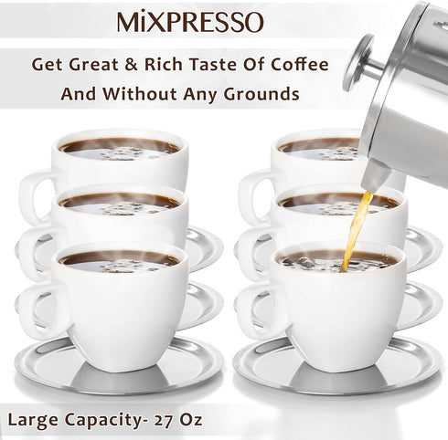 Mixpresso Stainless Steel French Press Coffee Maker 27 Oz 800 ml, Double Wall Insulated French Press Stainless Steel & Tea Brewer Easy Clean & Eas...