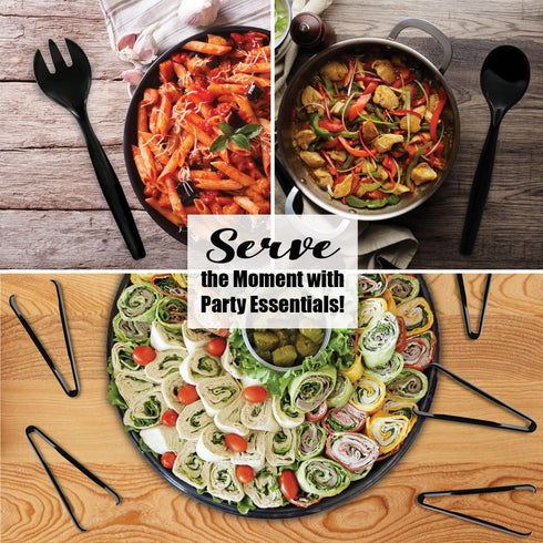 Party Essentials Disposable Heavy Duty Plastic Serving Utensils for Buffets Events Parties, 4-Sets of Spoons/Forks/Tongs, Black...