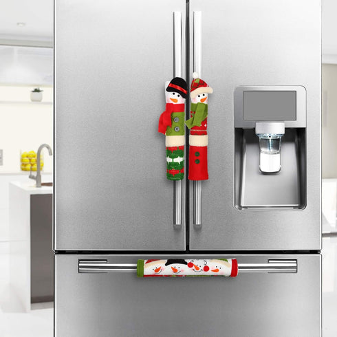 Felitsa Christmas Fridge Handle Covers, Set of 3 - Snowman Refridgerator Door Handle Covers, Kitchen Appliance Best for Xmas Decorations...