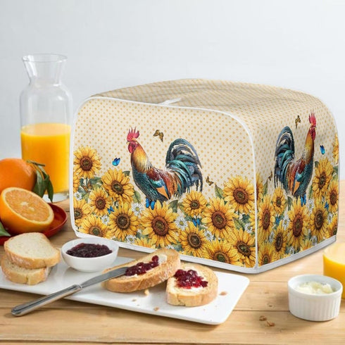 Sunflower Roosters Chickens Toaster Oven Covers for Kitchen Polyester Fabric Quilted Toaster Appliance Dust-proof Cover for Small Appliance Dust C...