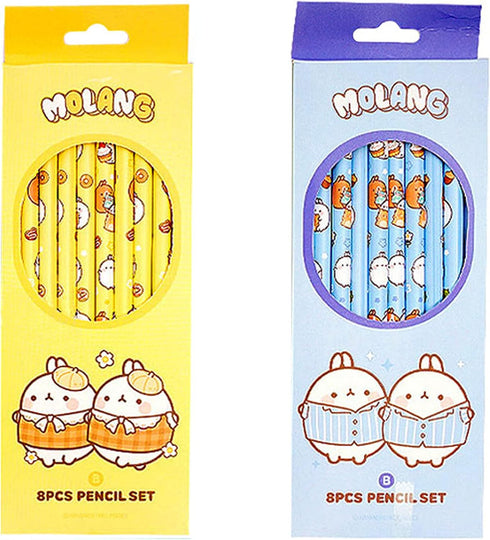 Molang 8-Piece Pencil Set 1pack - Soft #B Pencil Lead - Kawaii Cute Korean Stationery, Smooth Writing Experience, Perfect for Drawing, Sketching, ...