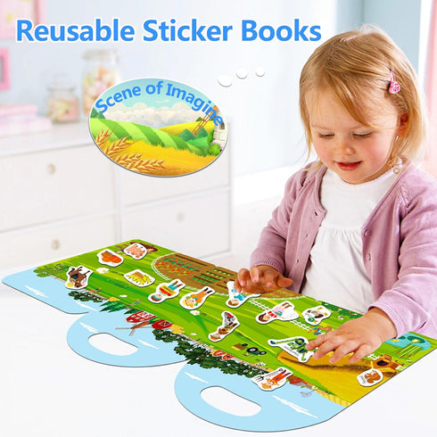 Reusable Sticker Books for Toddlers 1-3, Farm Stickers for Kids, Stickers for Toddlers 3+ Ages, Airplane Train Car Travel Essentials Toy for Kids ...