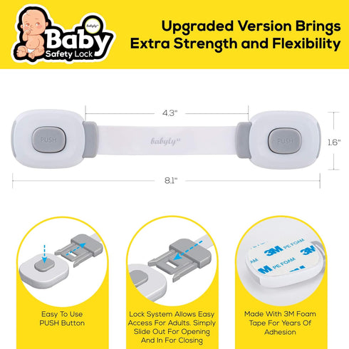 Baby Proofing Cabinet Locks – 6 Child Safety Latches with 2 Extra 3M Adhesives - Adjustable & Open from Both Sides - Door Latches for Drawers, Cup...